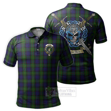 Gunn Tartan Polo Shirt with Family Crest Celtic Skull Style