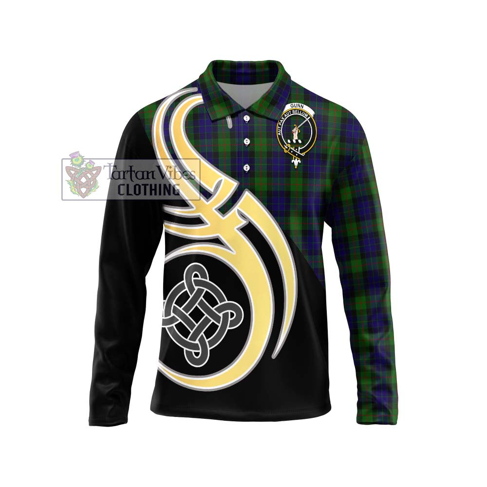 Gunn Tartan Long Sleeve Polo Shirt with Family Crest and Celtic Symbol Style Unisex - Tartan Vibes Clothing