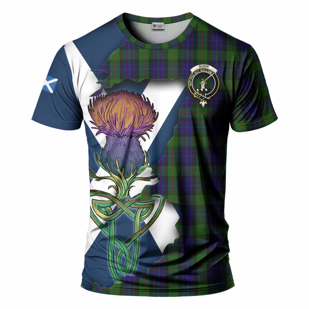 Tartan Vibes Clothing Gunn Tartan Family Crest T-Shirt Scottish Thistle Celtic Inspired