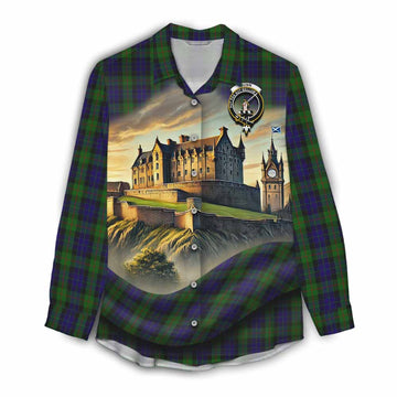 Gunn Tartan Family Crest Women's Casual Shirt with Scottish Ancient Castle Style