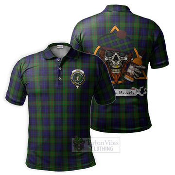Tartan Vibes Clothing Gunn Tartan Polo Shirt with Family Crest and Bearded Skull Holding Bottles of Whiskey