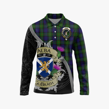 Tartan Vibes Clothing Gunn Tartan Family Crest Long Sleeve Polo Shirt Lion Rampant Royal Thistle Shield Celtic Inspired
