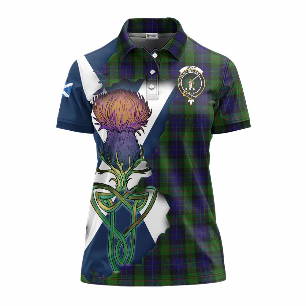 Tartan Vibes Clothing Gunn Tartan Family Crest Women's Polo Shirt Scottish Thistle Celtic Inspired