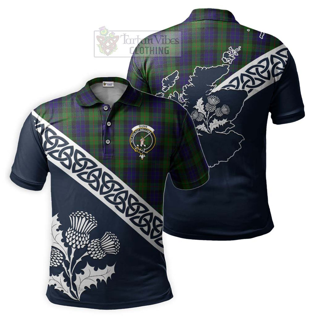 Gunn Tartan Polo Shirt Featuring Thistle and Scotland Map