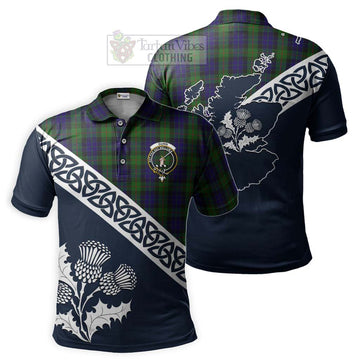 Gunn Tartan Polo Shirt Featuring Thistle and Scotland Map