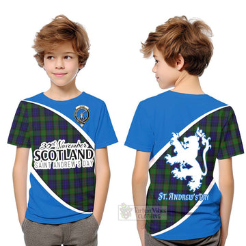 Tartan Vibes Clothing Gunn Family Crest Tartan Kid T-Shirt Celebrate Saint Andrew's Day in Style