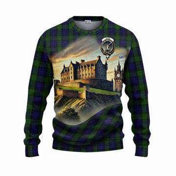 Tartan Vibes Clothing Gunn Tartan Family Crest Knitted Sweater with Scottish Ancient Castle Style