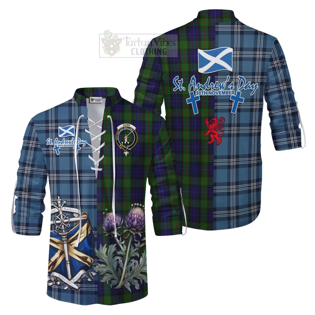 Tartan Vibes Clothing Gunn Tartan Ghillie Kilt Shirt Happy St. Andrew's Day Half Tartan Style