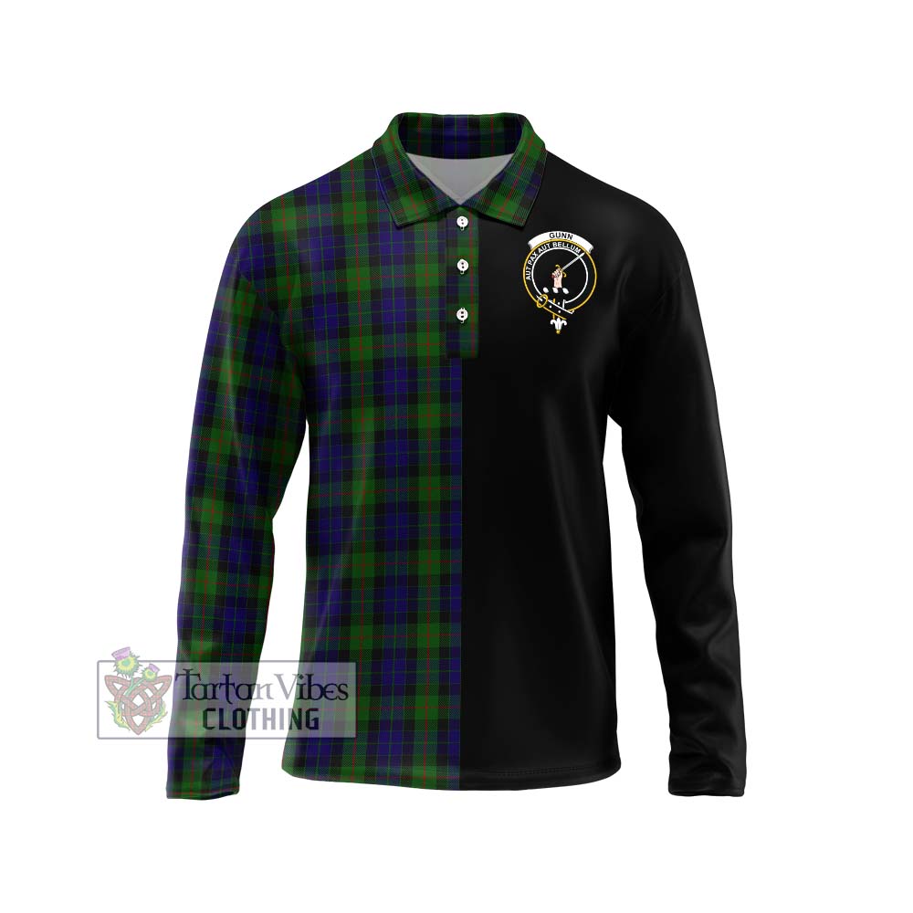 Gunn Tartan Long Sleeve Polo Shirt with Family Crest and Half Of Me Style Unisex - Tartanvibesclothing Shop