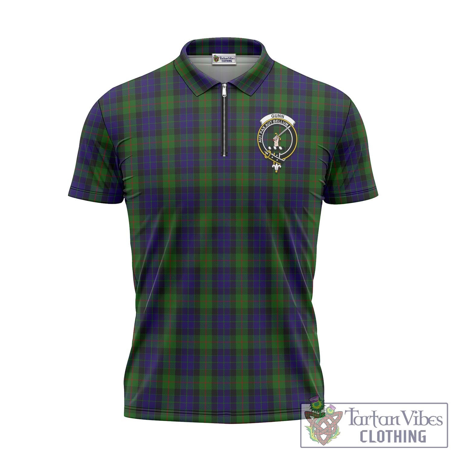 Tartan Vibes Clothing Gunn Tartan Zipper Polo Shirt with Family Crest