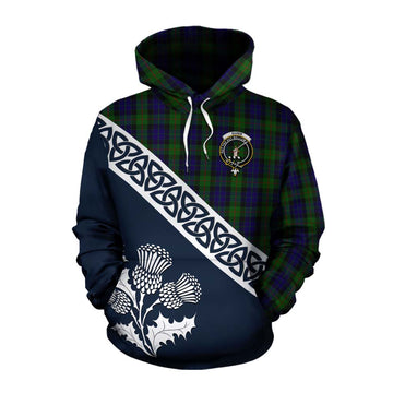 Tartan Vibes Clothing Gunn Tartan Cotton Hoodie Featuring Thistle and Scotland Map