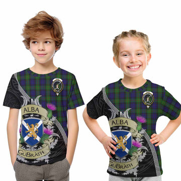 Tartan Vibes Clothing Gunn Tartan Family Crest Kid T-Shirt Lion Rampant Royal Thistle Shield Celtic Inspired