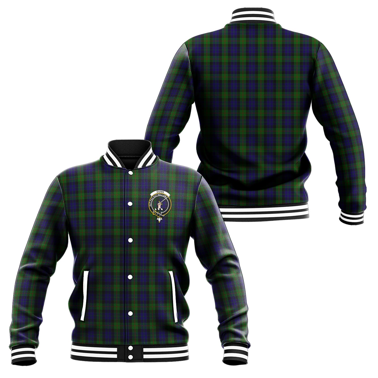 Gunn Tartan Baseball Jacket with Family Crest Unisex - Tartan Vibes Clothing