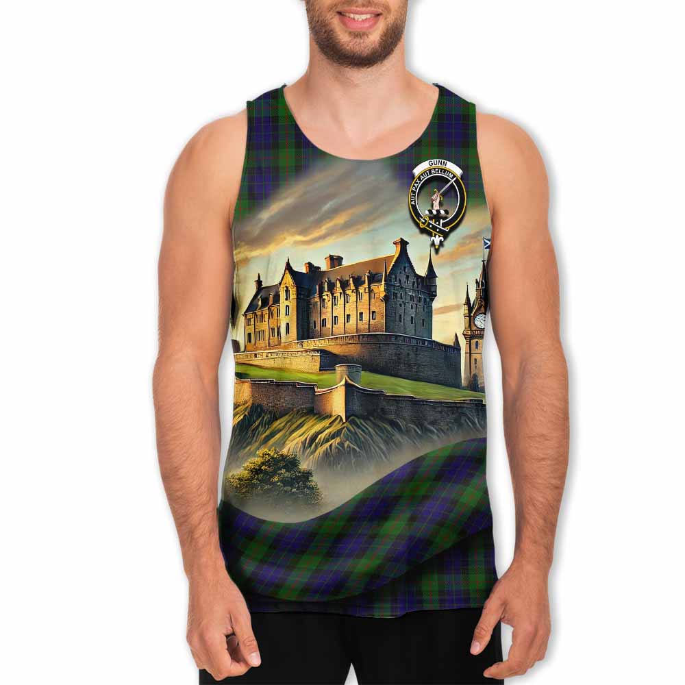 Tartan Vibes Clothing Gunn Tartan Family Crest Men's Tank Top with Scottish Ancient Castle Style