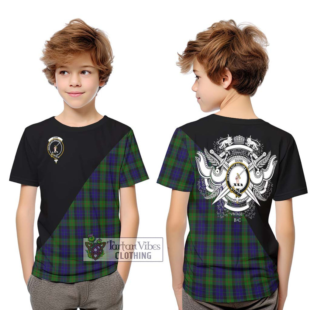 Gunn Tartan Kid T-Shirt with Family Crest and Military Logo Style Youth XL Size14 - Tartanvibesclothing Shop