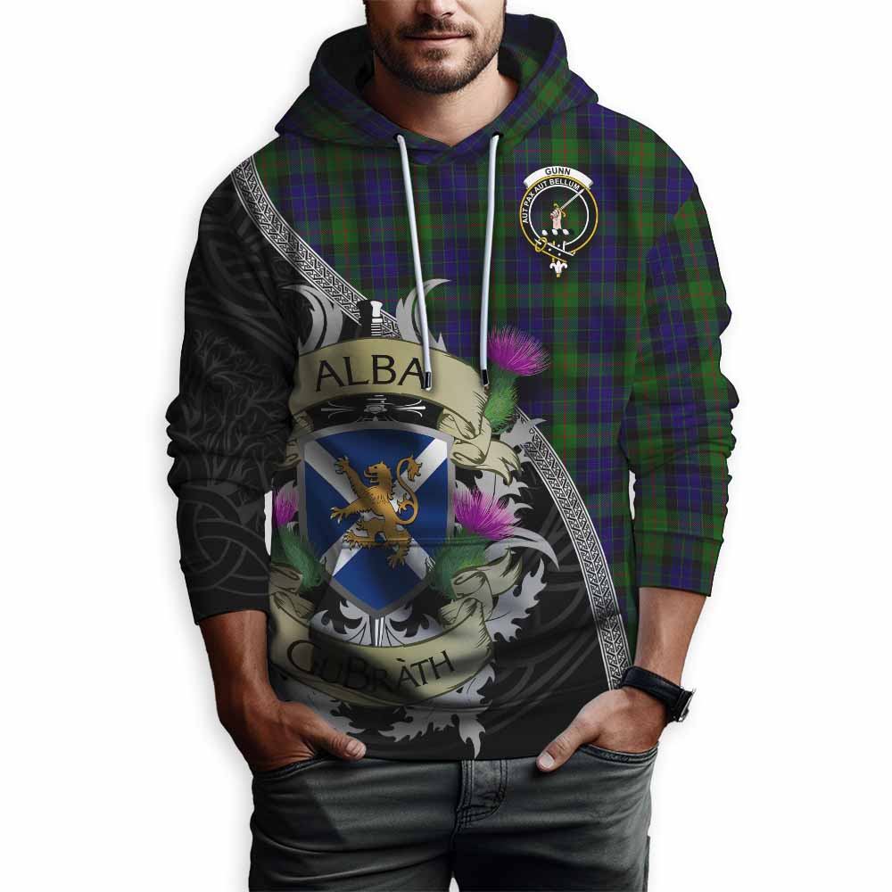 Tartan Vibes Clothing Gunn Tartan Family Crest Hoodie Lion Rampant Royal Thistle Shield Celtic Inspired