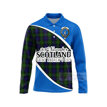 Tartan Vibes Clothing Gunn Family Crest Tartan Long Sleeve Polo Shirt Celebrate Saint Andrew's Day in Style