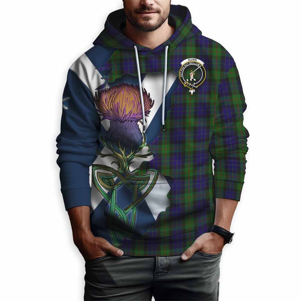 Tartan Vibes Clothing Gunn Tartan Family Crest Hoodie Scottish Thistle Celtic Inspired
