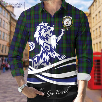 Gunn Tartan Long Sleeve Button Up Shirt with Alba Gu Brath Regal Lion Emblem