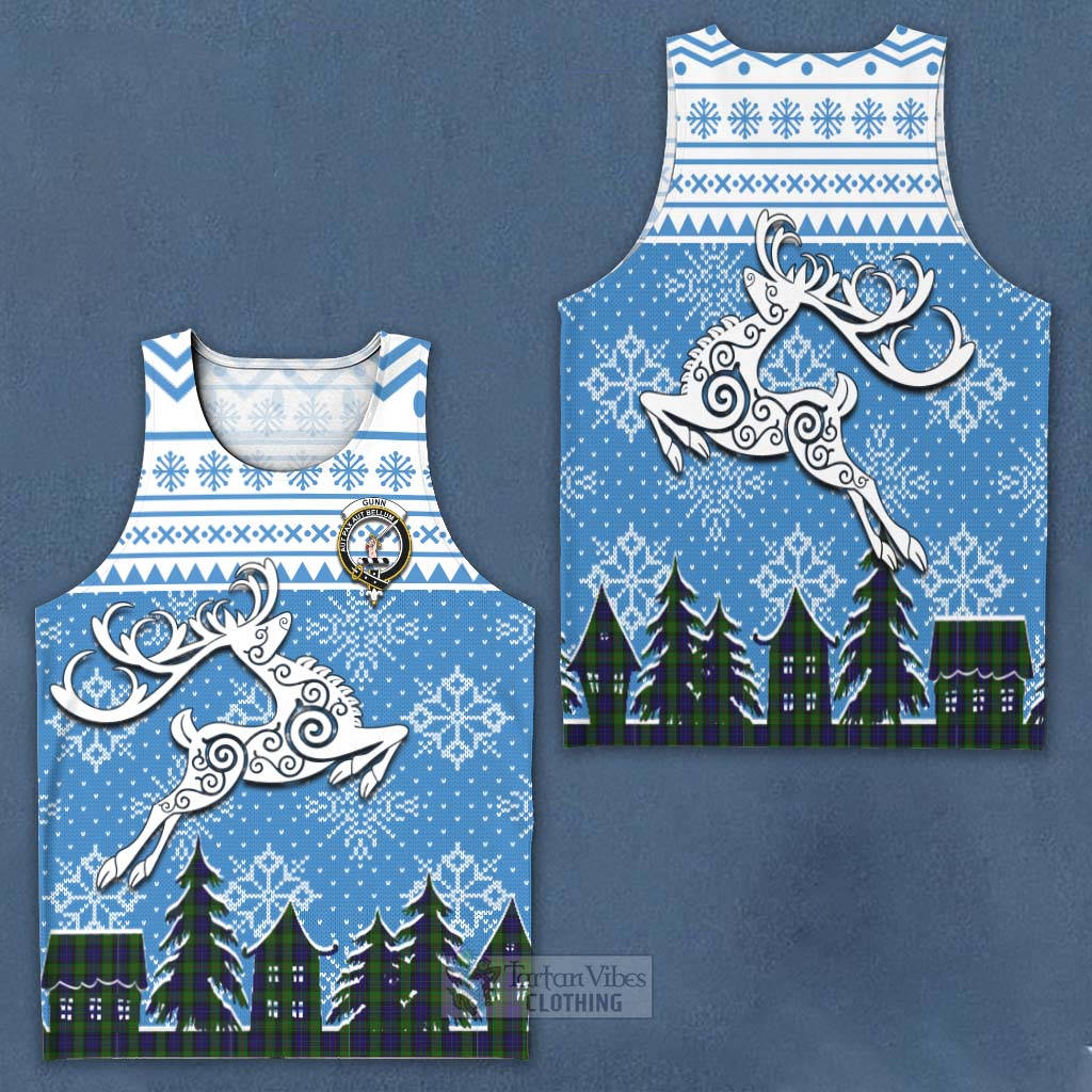Tartan Vibes Clothing Gunn Clan Christmas Men's Tank Top Celtic Reindeer Style