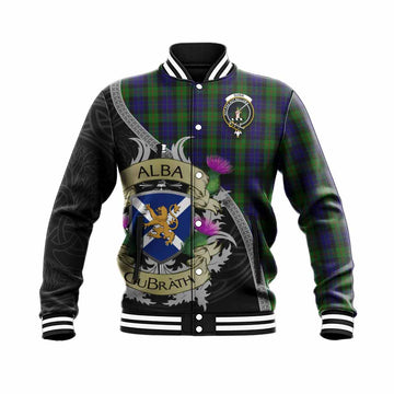 Gunn Tartan Family Crest Baseball Jacket Lion Rampant Royal Thistle Shield Celtic Inspired
