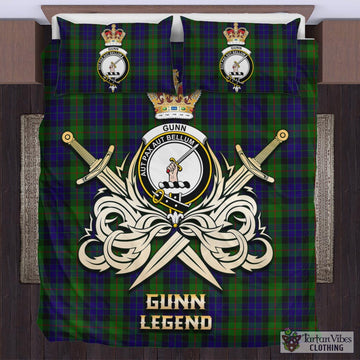 Gunn Tartan Bedding Set with Clan Crest and the Golden Sword of Courageous Legacy