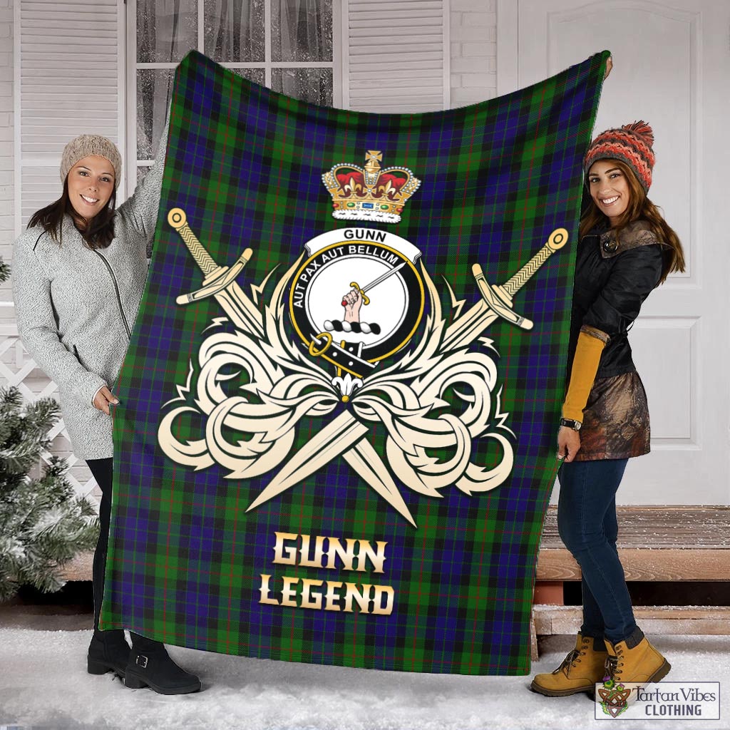 Tartan Vibes Clothing Gunn Tartan Blanket with Clan Crest and the Golden Sword of Courageous Legacy