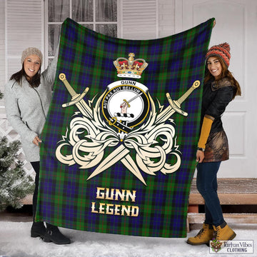 Gunn Tartan Blanket with Clan Crest and the Golden Sword of Courageous Legacy