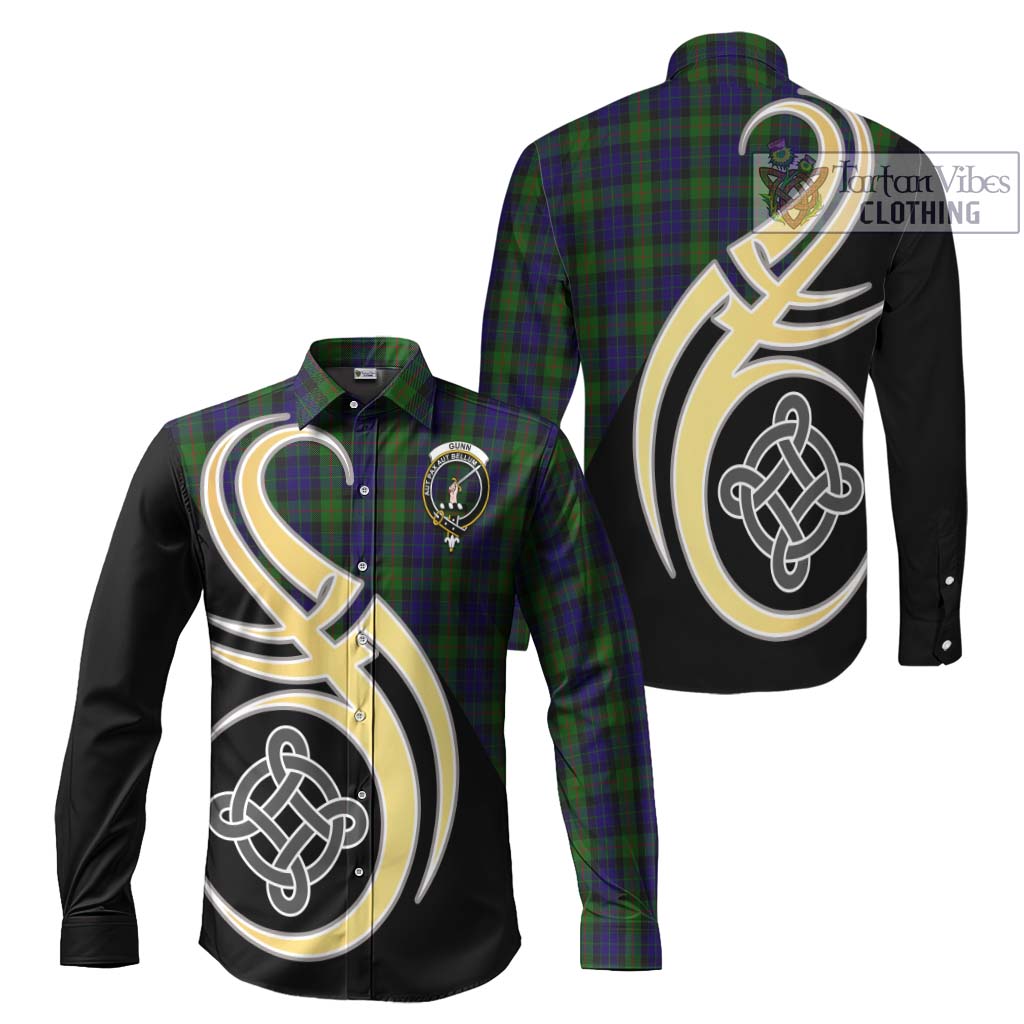 Gunn Tartan Long Sleeve Button Shirt with Family Crest and Celtic Symbol Style Men's Shirt S - Tartan Vibes Clothing