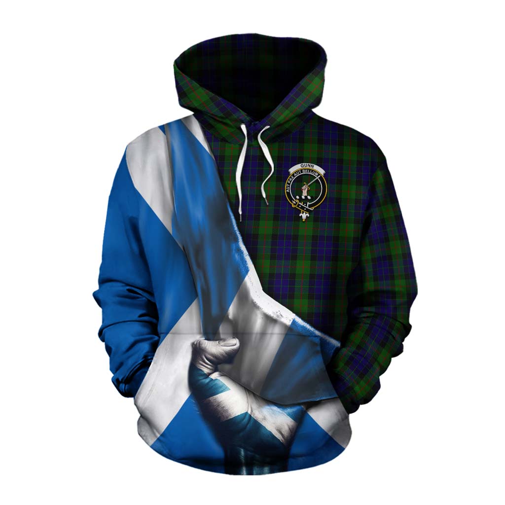 Tartan Vibes Clothing Gunn Tartan Cotton Hoodie with Family Crest Scotland Patriotic Style