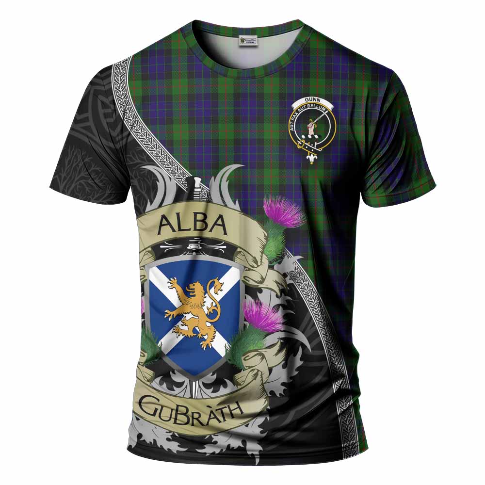 Tartan Vibes Clothing Gunn Tartan Family Crest T-Shirt Lion Rampant Royal Thistle Shield Celtic Inspired