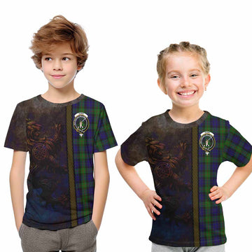 Gunn Tartan Family Crest Kid T-Shirt Alba Gu Brath Be Brave Lion Ancient Style
