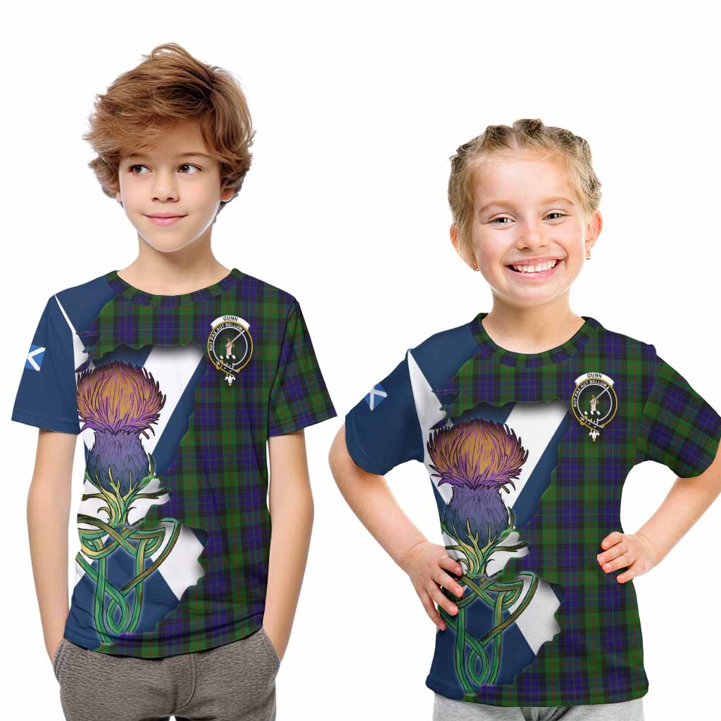 Tartan Vibes Clothing Gunn Tartan Family Crest Kid T-Shirt Scottish Thistle Celtic Inspired