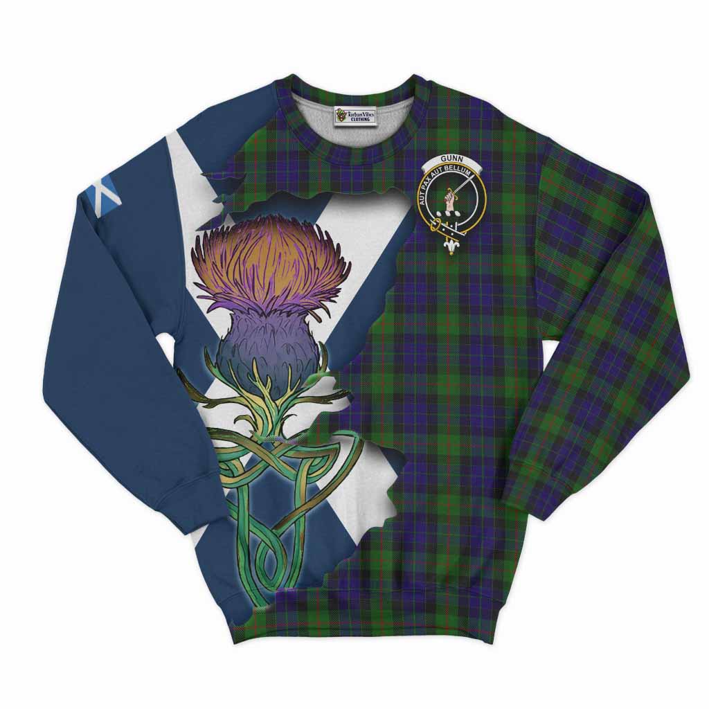 Tartan Vibes Clothing Gunn Tartan Family Crest Sweatshirt Scottish Thistle Celtic Inspired