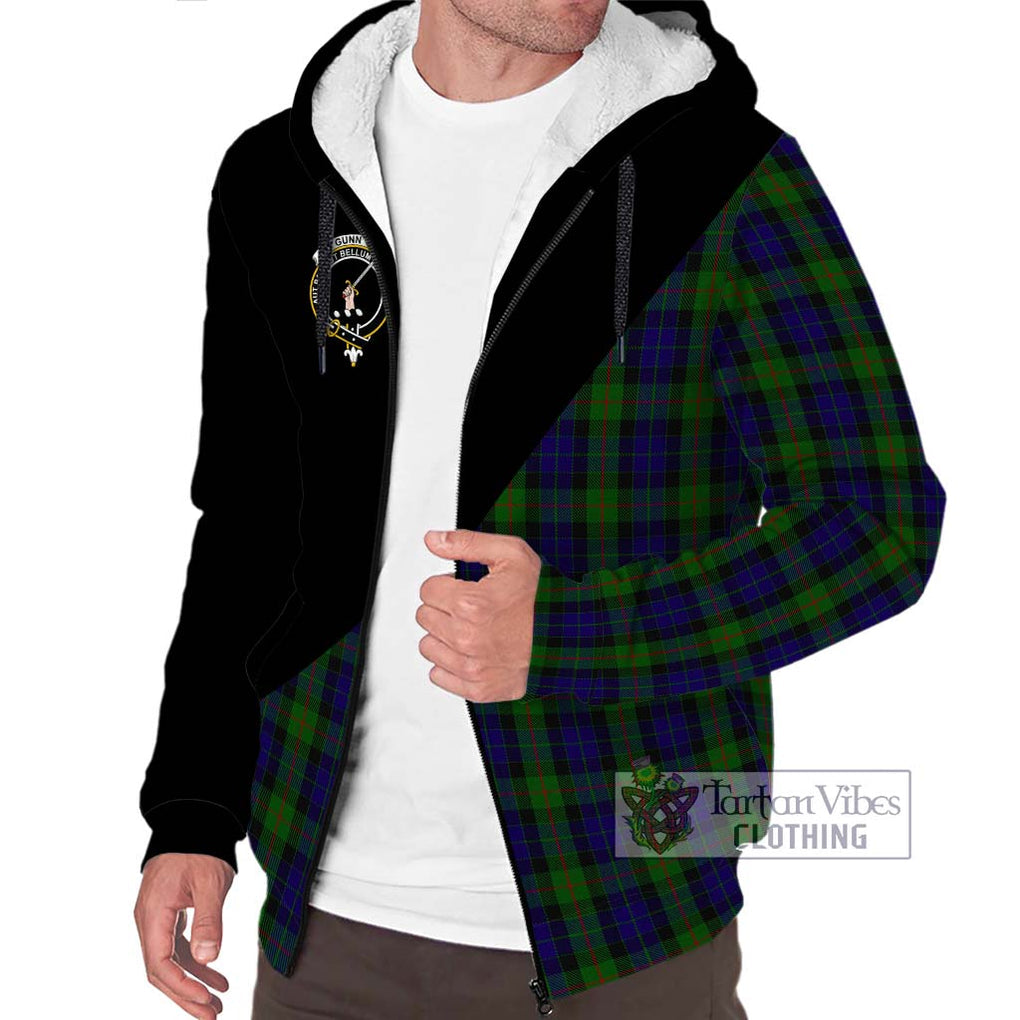 Gunn Tartan Sherpa Hoodie with Family Crest and Military Logo Style Unisex S - Tartanvibesclothing Shop