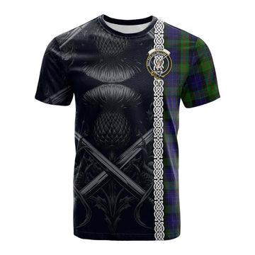 Tartan Vibes Clothing Gunn Tartan Cotton T-shirt with Family Crest Cross Sword Thistle Celtic Vibes