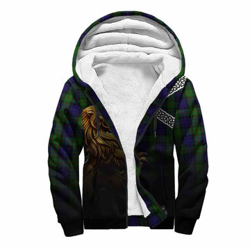 Gunn Crest Tartan Sherpa Hoodie with Golden Lion Emblem Celtic Style