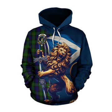 Tartan Vibes Clothing Gunn Tartan Family Crest Cotton Hoodie with Scottish Majestic Lion