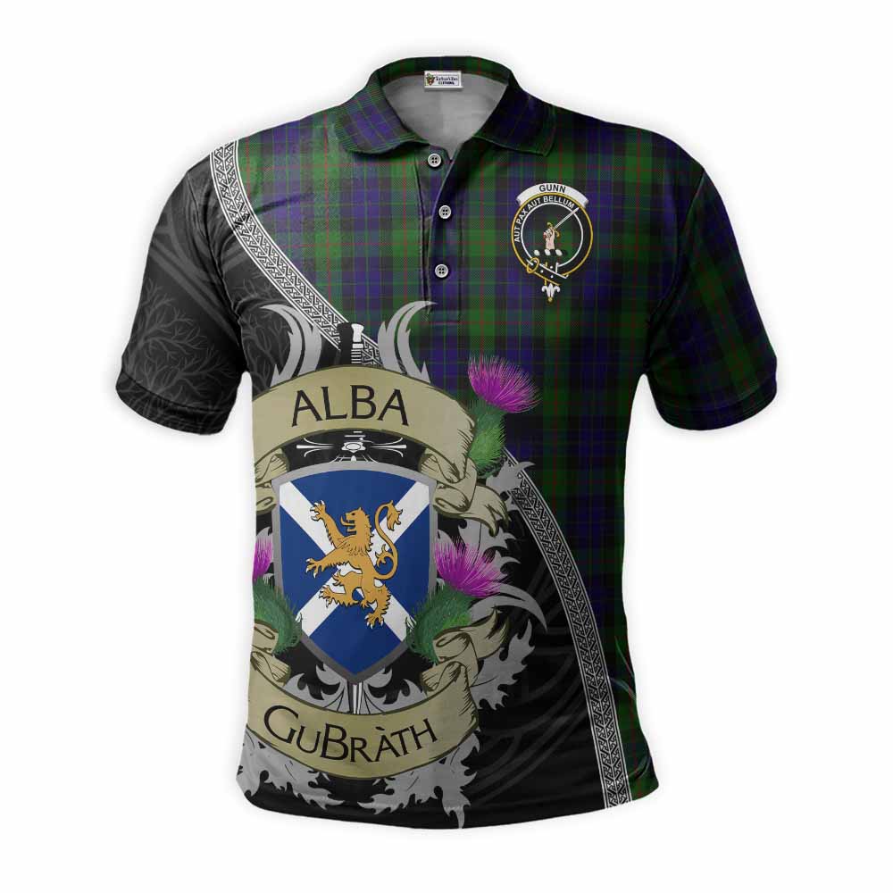 Tartan Vibes Clothing Gunn Tartan Family Crest Polo Shirt Lion Rampant Royal Thistle Shield Celtic Inspired