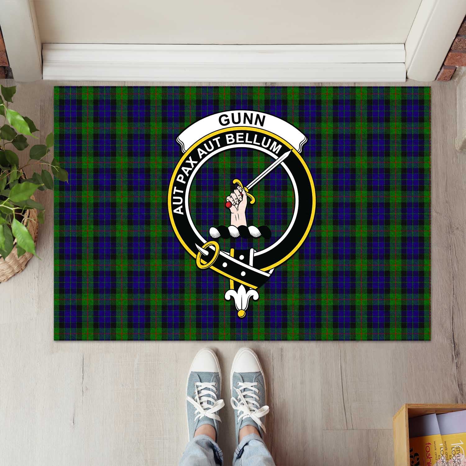 Gunn Tartan Door Mat with Family Crest - Tartanvibesclothing