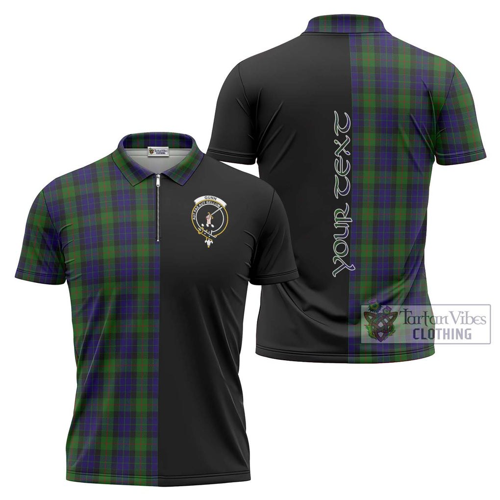 Gunn Tartan Zipper Polo Shirt with Family Crest and Half Of Me Style Unisex - Tartanvibesclothing Shop
