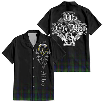 Tartan Vibes Clothing Gunn Tartan Short Sleeve Button Up Featuring Alba Gu Brath Family Crest Celtic Inspired
