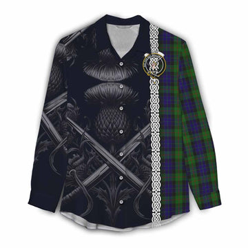 Gunn Tartan Women's Casual Shirt with Family Crest Cross Sword Thistle Celtic Vibes