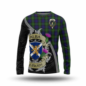 Gunn Tartan Family Crest Long Sleeve T-Shirt Lion Rampant Royal Thistle Shield Celtic Inspired