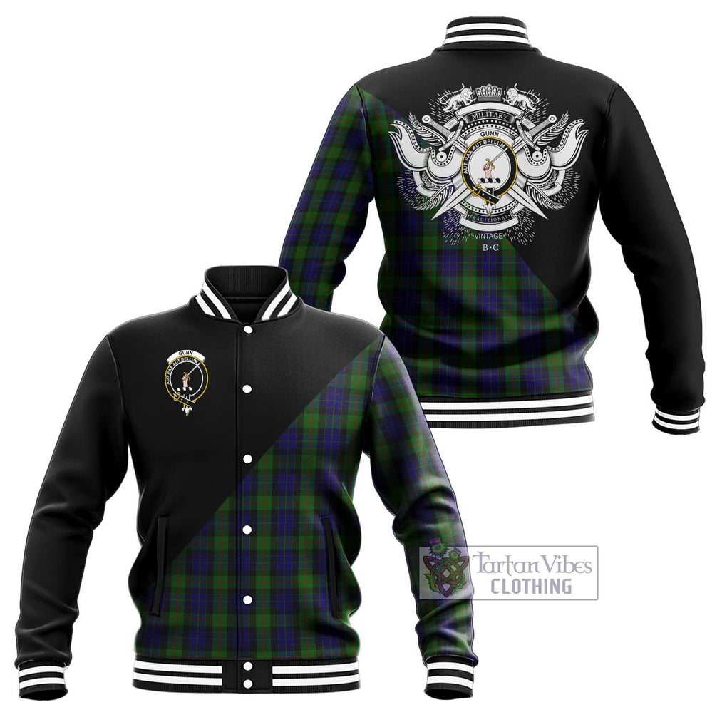 Gunn Tartan Baseball Jacket with Family Crest and Military Logo Style Unisex - Tartanvibesclothing Shop
