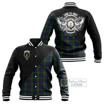 Gunn Tartan Baseball Jacket with Family Crest and Military Logo Style Unisex - Tartanvibesclothing Shop