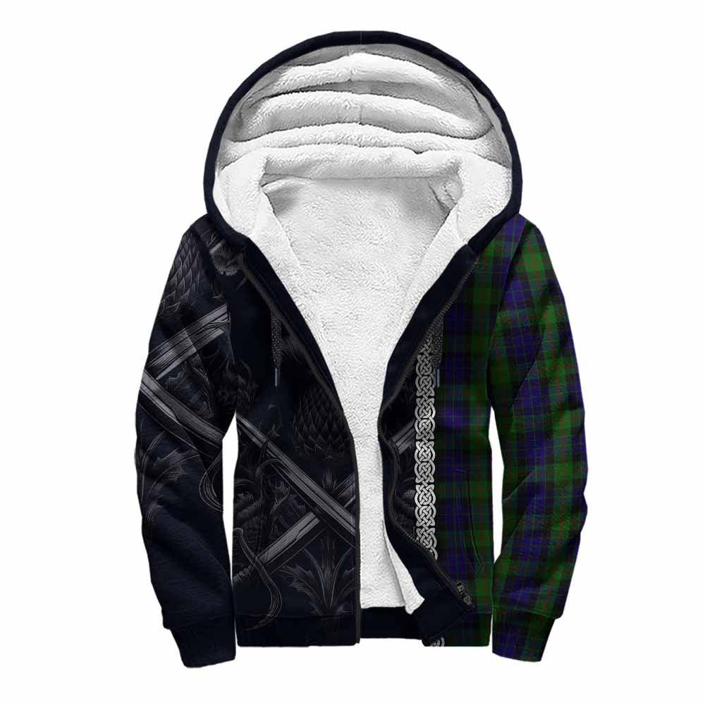 Tartan Vibes Clothing Gunn Tartan Sherpa Hoodie with Family Crest Cross Sword Thistle Celtic Vibes