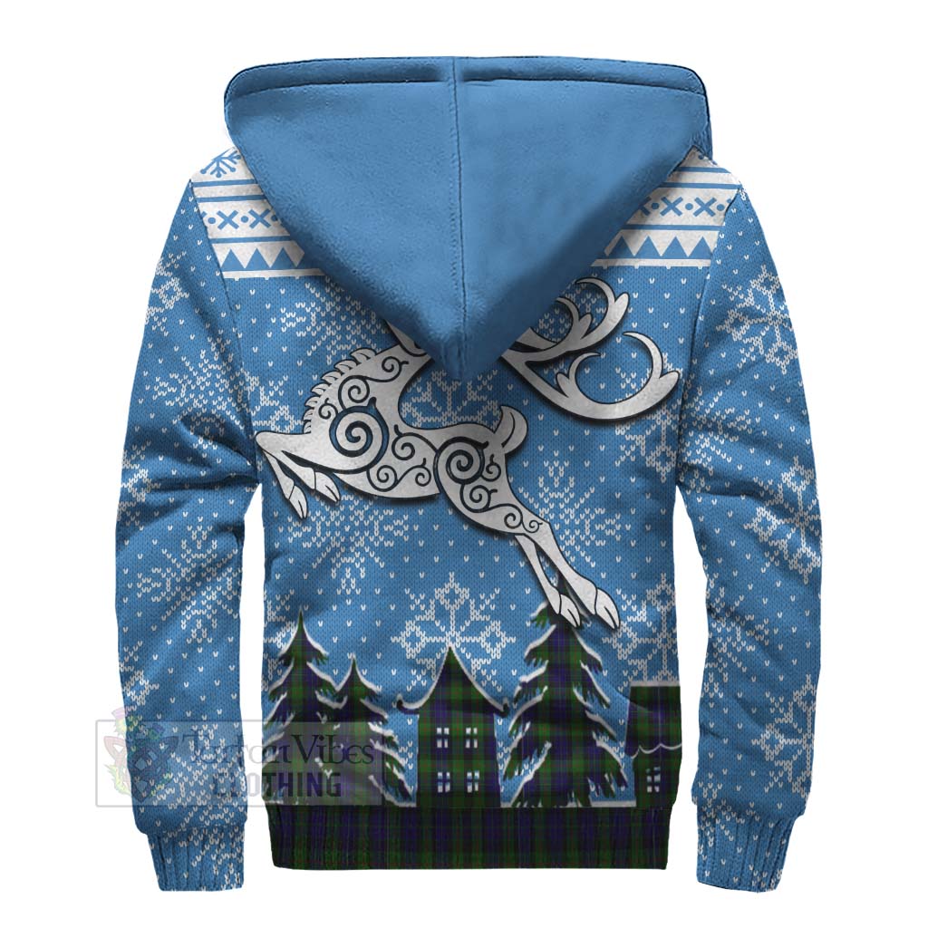 Tartan Vibes Clothing Gunn Clan Christmas Sherpa Hoodie Celtic Reindeer Style