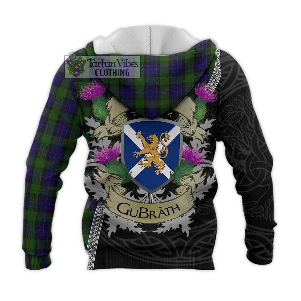 Tartan Vibes Clothing Gunn Tartan Family Crest Knitted Hoodie Lion Rampant Royal Thistle Shield Celtic Inspired
