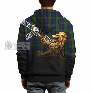 Gunn Crest Tartan Hoodie with Golden Lion Emblem Celtic Style